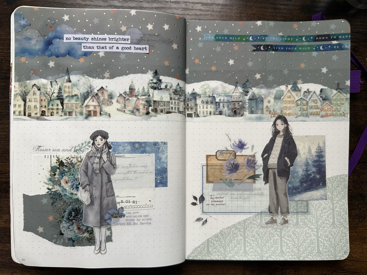 Art journal ⎢Collage bleu et vert "soirée d'hiver"